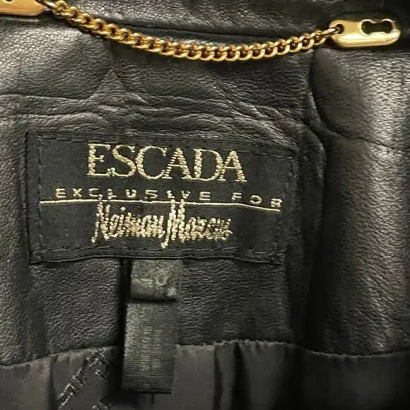 Escada Black Lambs Nappa Leather Jacket Button Front Long Womens 40 / US 10
